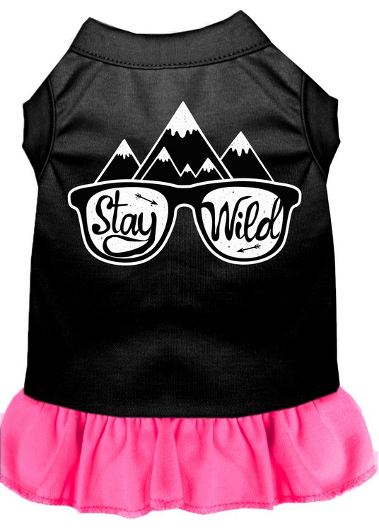 Stay Wild Screen Print Dog Dress Black with Bright Pink Med